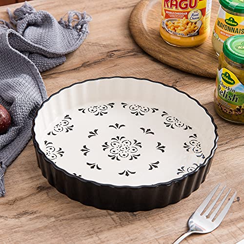 Original Heart Tart Pan 9 inch Pie Pan Ceramic Quiche Pan Deep Dish Tart Pans Fluted Quiche Baking Dish for Kitchen - Thumbnail 3