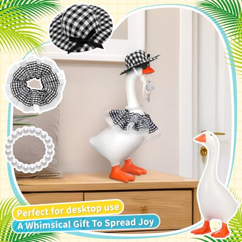 Desk Mini Goose Key Holder 7 Inch with 6 Set Outfits, Desk Goose Clothes for Cute Desktop Resin Porch Goose Magnetic Statue, Tool Holder Home Decoration, Bedroom Decor Housewarming Gift by DERTE - Image 3