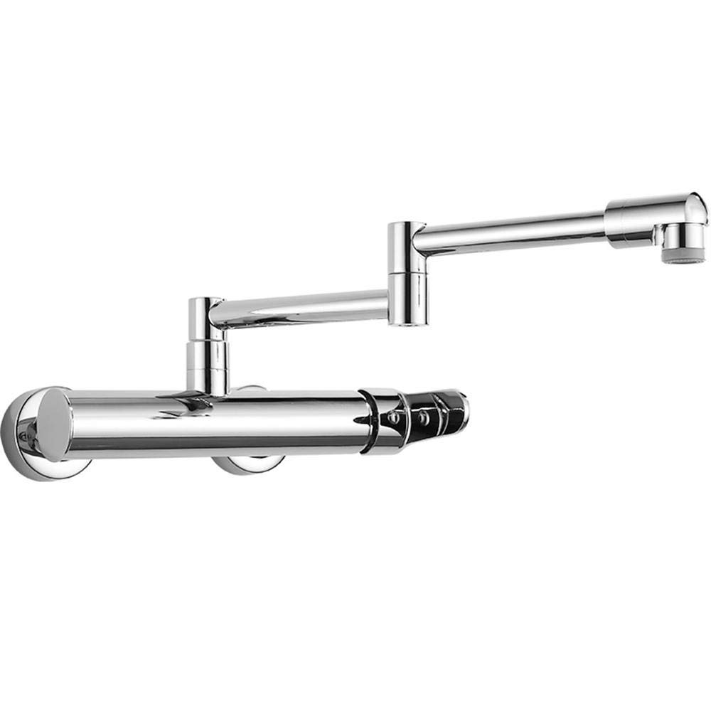 Robinet de cuisine mural chrome rotatif avec bec pliable pour évier chaud et froid