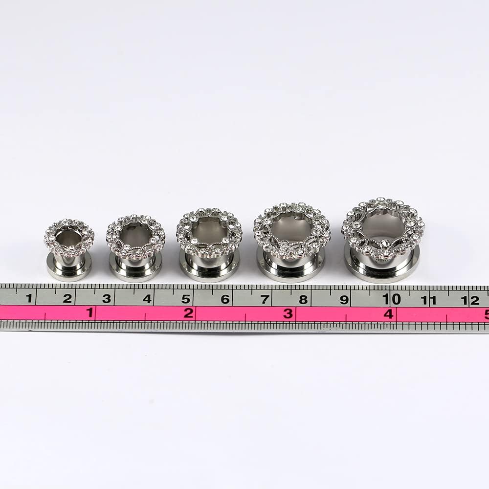 Multi Crystal Stone Floral Flower Surgical Steel Ear Gauge Flesh Tunnel - Stretching - Ear Piercing Body Piercing Jewelry
