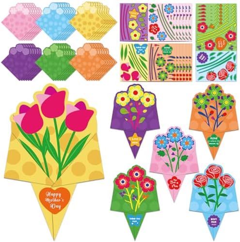 Kepeel 36 Packs Mother’s Day Bouquet Crafts for Kids, Mother’s Day DIY Art Flower Craft for Boys Girls Ages 3-5, 4-8, 8-10, Mothers Day Classroom Game Activities Project Party Decorations Favors Gift