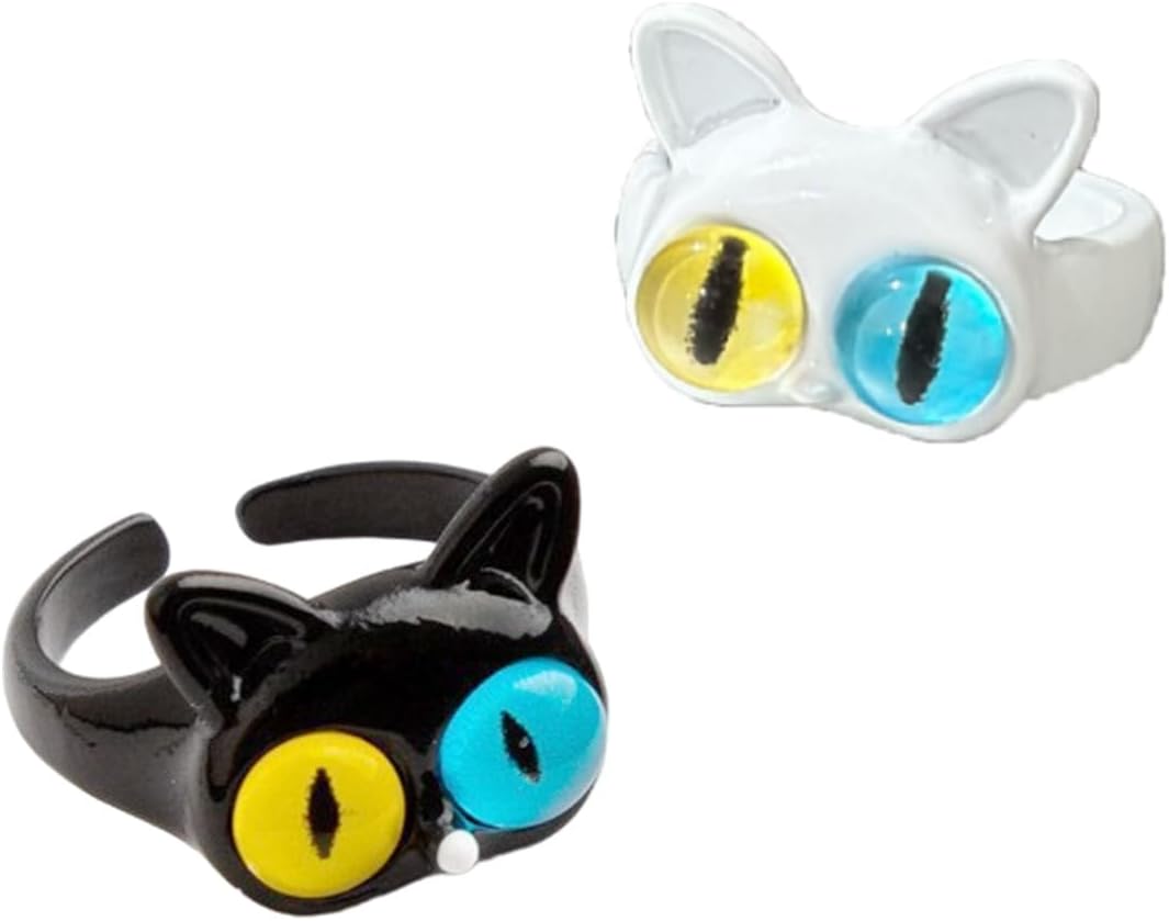 POYAMUSE Adorable Kawaii Cat Rings 2Pcs Set - Adjustable Open Animal Rings for Women, Cartoon Monster Rings Set Jewelry Accessories for Women