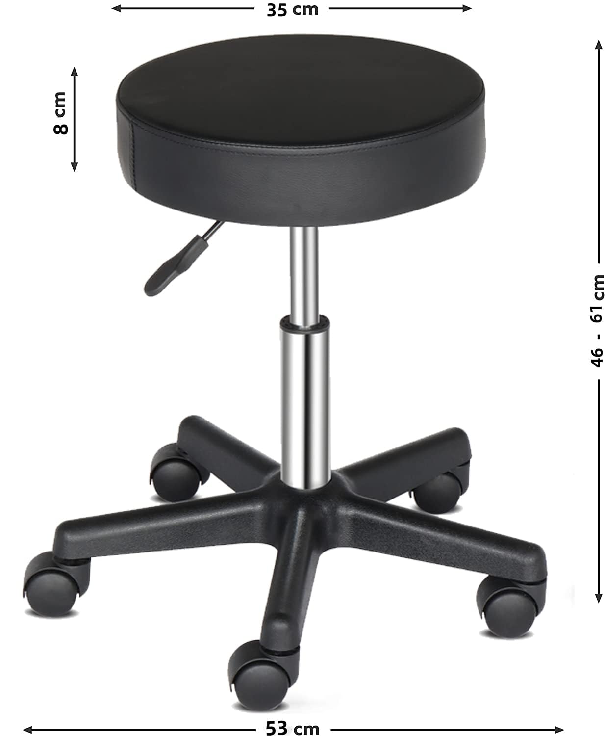 Sgabello PU Ruote Regolabile 46-61cm 2pz | 2 pezzi sgabello in pelle PU, ruote, altezza 46-61cm regolabile, per bar, casa, parrucchiere, ufficio