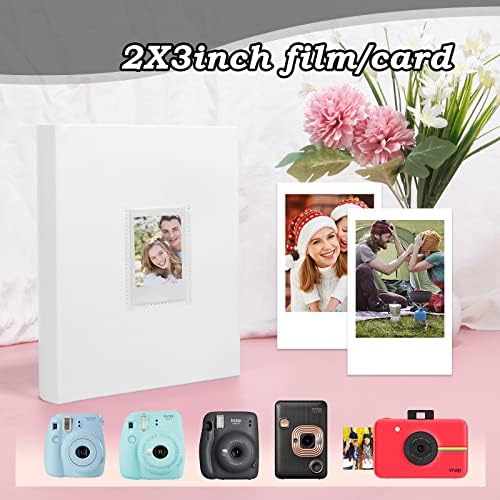 128 Pockets Photo Album with Writing Space, Front Window, Photo Albums 3 Inch Compatible with Fujifilm Instax Mini 12 11 9 8 7s 90 40, Polaroid 300, HP Sprocket, K-pop Photocards (White)
