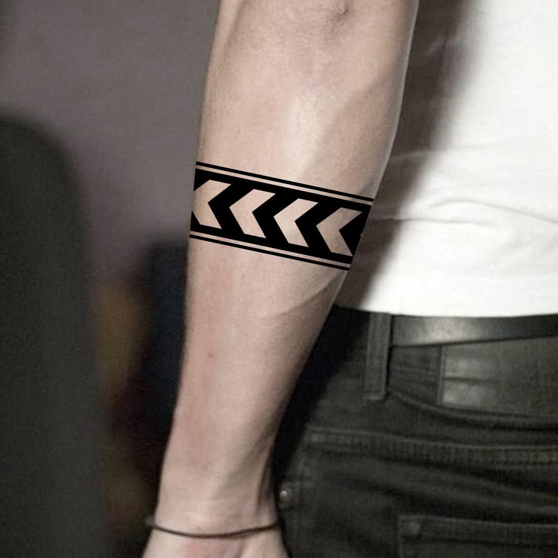 Black Full Arm Round Arrow Hand Band Waterproof Temporary Tattoo For Boys Girls