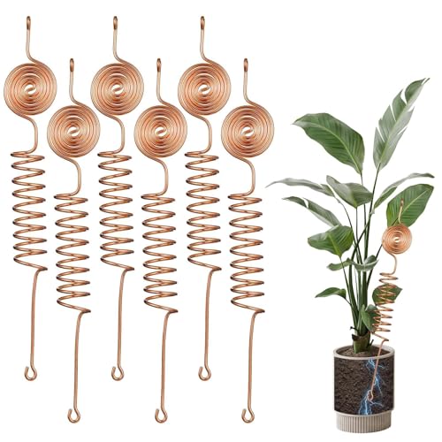 6 Pack Electroculture Copper Gardening Antenna Kit Thick 10-Gauge 99% Copper Wire Electroculture Plant Stakes Tensor Rings Kit Rods Electronic Planting for Growing Vegetable Garden Plants Support