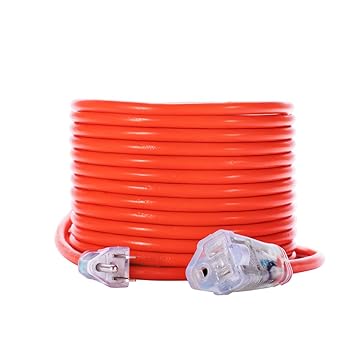KMC 16AWG Power Outdoor Extension Cord with Light, Bright Orange - 50 Feet