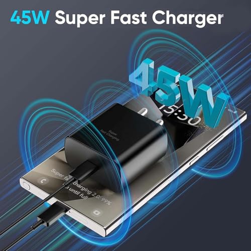 Image of Samsung Original 45W Super Fast Charger Adapter Compatible with Samsung Galaxy S24 /S23 /S22 /S21 /S20 (Ultra /Plus /Fe), Note 20 /20+ /10(All Series),Flip /S /A /F /M Series | Type C PD 3.0 Adapter,Black