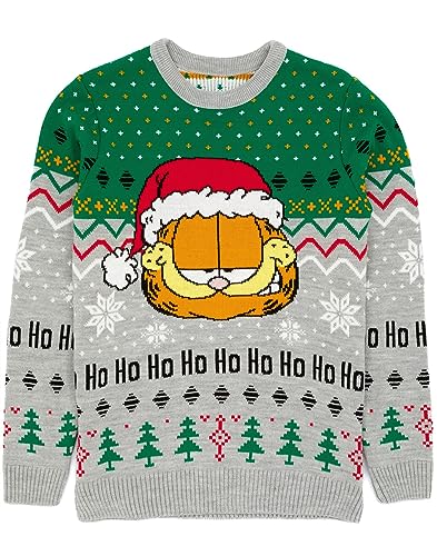Garfield Mens Christmas Jumper Adults Santa Hat Grey Knitted Sweater3