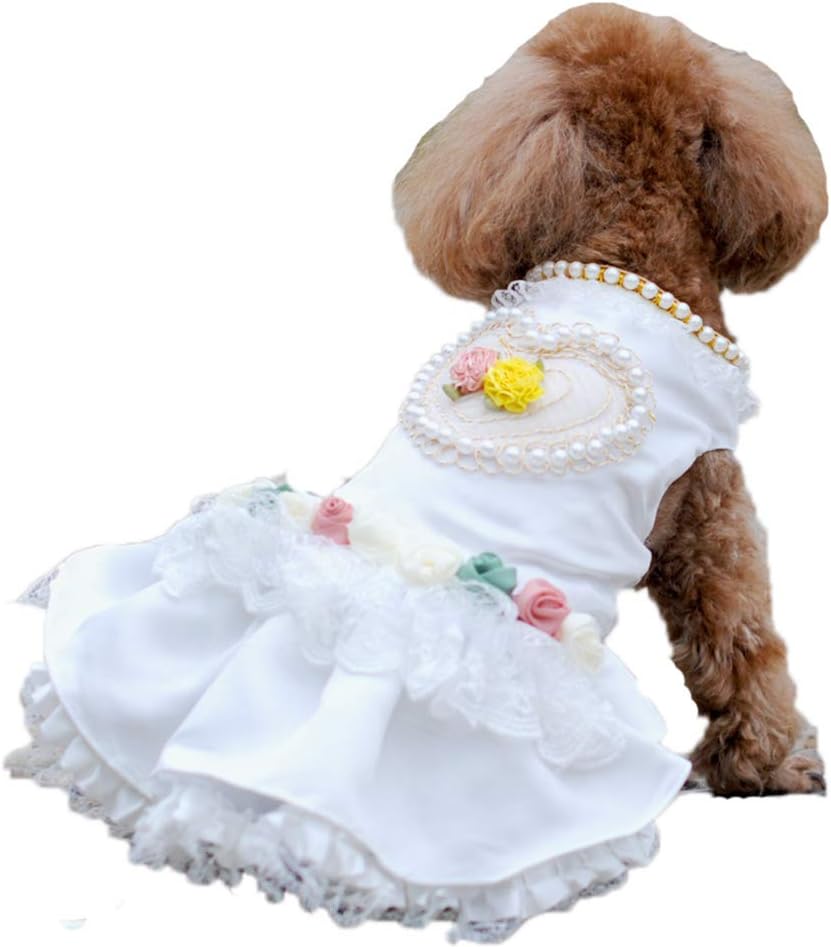 Dog Dress Wedding Clothes Tutu Costume Elegant Skirt Pearl Birthday Anniversary Vacation Beach Pet Dog Cat Coat Apparel (X)