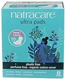 Natracare Slim Fitting Ultra Pads with Wings, Long, Made with Certified Organic Cotton, Ecologically Certified Cellulose Pulp and Plant Starch (1 Pack, 10 Pads Total)