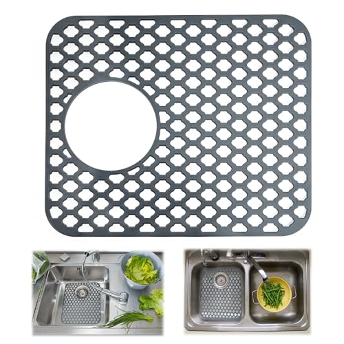 ADERTOS Silicone Sink Mat Folding Non-Slip Sink Protectors Kitchen Sink Protector Mat Silicone Mats Counter Protector for Bottom of Kitchen Sink, Dishes and Glassware Drain Mat - Grey, 34 x 29.5cm