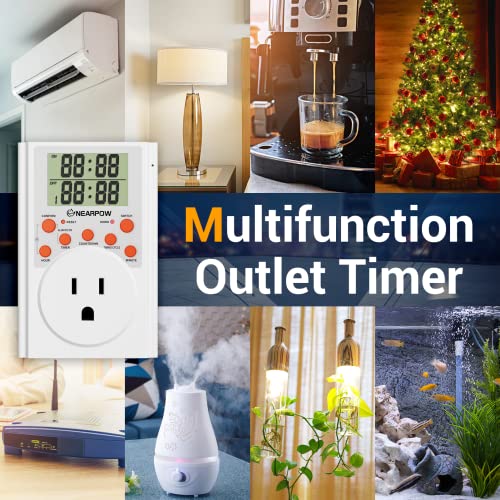 Timer Outlet, Nearpow Multifunctional Infinite Cycle Programmable Plug-In Digital Timer Switch With 3-Prong Outlet For Appliances, Energy-Saving Timer, 15A/1800W #TOP5