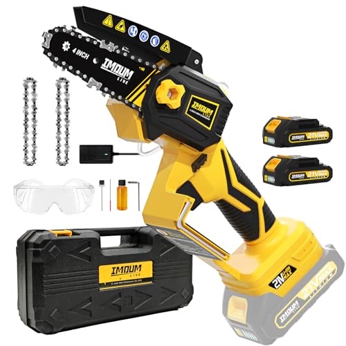 Mini Chainsaw Cordless Battery Powered, Electric Hand Held Small Powerful Chain Saw, 4’‘ Brushless & Auto Oling, Portable and Easy for Tree Trimming Branch Purning Wood Cutting(Includes 2 Ba