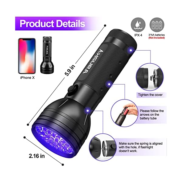 Vansky uv flashlight black light, 51 led blacklight pet urine detector for dog/cat urine, dry stains, bed bug, resin curing, scorpions finder - image 7