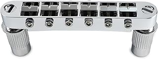 Chrome Tune-O-Matic Guitar Bridge with Stainless Steel Saddles Studs M8 Metric Thread 6 String Fixed Bridge Compatible with Les Paul Lp Ep Style Electric Guitar Bridges Replacement Parts