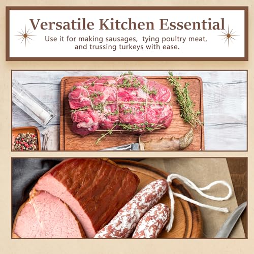 656Ft Butchers Twine – 100% Natural Cotton Kitchen String, Oven Safe for Tying Meat, Roasting, Trussing Turkey, Baking, Grilling – Food Grade for Cooking, Crafts, and Gift Wrapping