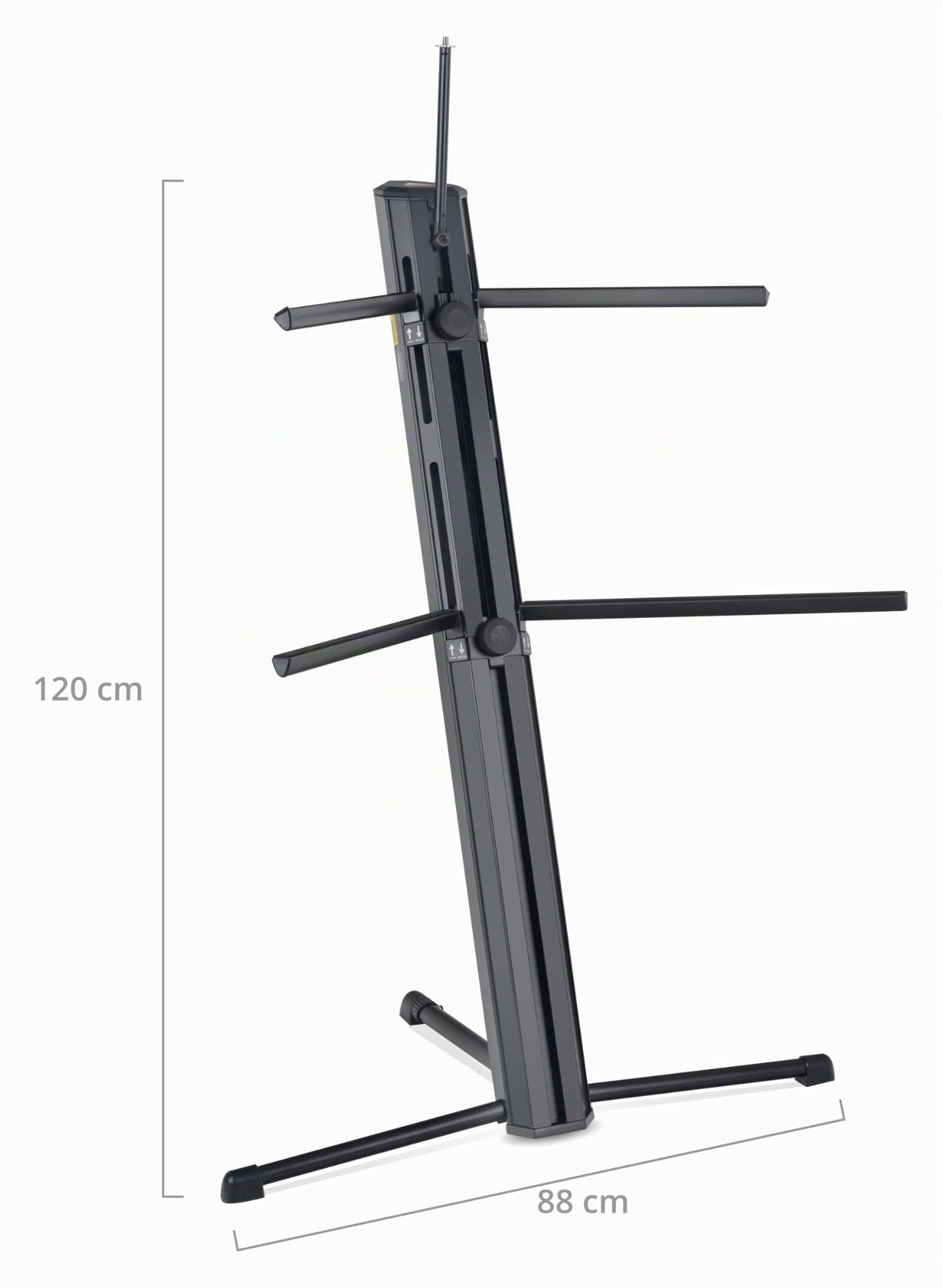 Classic Cantabile Keyboardständer KS-150 Schwarz - Zwei Ebenen - Auflagearme können im der Standsäule verstaut werden - stufenlos höhenverstellbar - Mikrofonhalter mit 3/8"-Gewinde - Schwarz