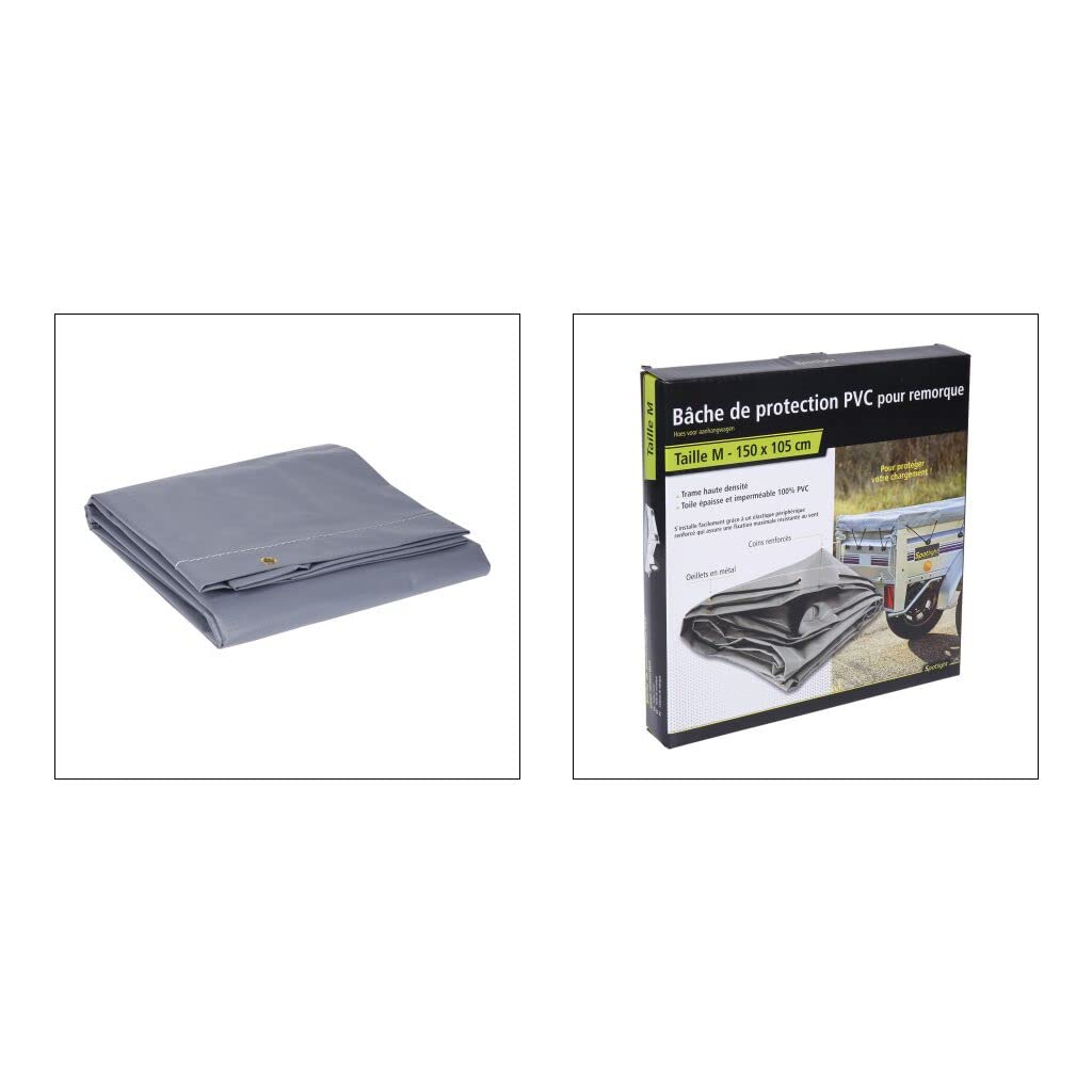OROK 647115 Bâche Plate pour Remorque 150 x 105 cm – Taille M – 400 g/m² – Protection Étanche Chargement – PVC Gris avec Élastique Périphérique