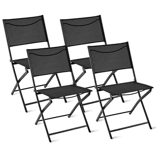 Yaheetech Patio Portable Dining Chairs Set of 4 with Metal Frame, Outdoor Metal Folding Chairs with Backrests for Camping, Lawn, Yard, Beach, Black