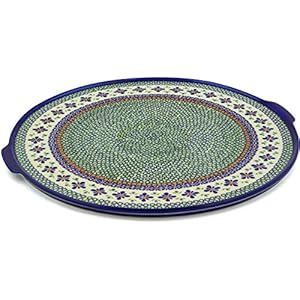 Polish Pottery Pizza Plate 17-inch Gingham Flowers