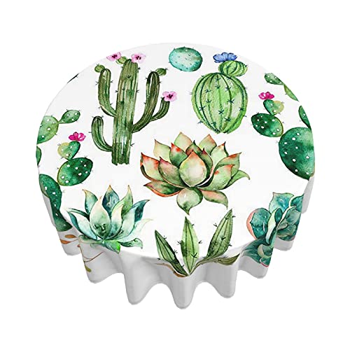 Watercolor Elements Succulent Plants Cactus Round Tablecloth 60 Inch Washable Polyester Table Cloth Water Resistant Spill Proof Table Cover Mat For Dining Kitchen Home Party Wedding Decoration #TOP14