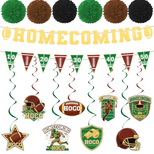 Lovarywow Football Homecoming Party Decorations 2026 - 16PCS Football Homecoming Party Banner Hanging Swirls Paper Pompoms Decor, Hoco Back to School University College Party Supplies