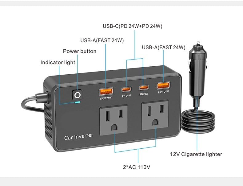 Falownik Mocy, 200W Car Inverter 12v to 110v Modified Wave Car Power Converter Multifunctional Power Station