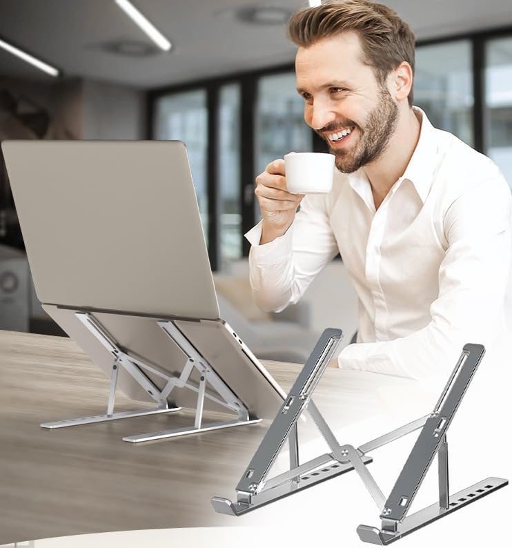 18 Inch Adjustable Laptop Stand, Portable Laptop Riser for Desk,Foldable Ventilated Cooling Notebook Stand(Silver)