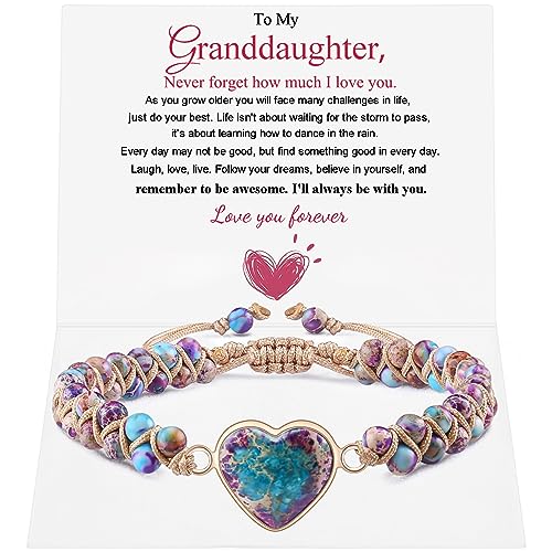 Jasper Heart Bracelet Adjustable Imperial Stone Beaded Braided Handmade Bracelet for Women Birthday Anniversary Mothers Day Christmas Graduation Jewelry Gifts for Her Mother Daughter