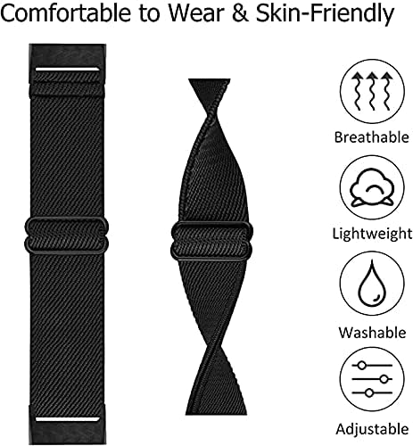 Pack 2 Elastic Bands for Fitbit Charge 4 / Fitbit Charge 3 / Charge 3 SE, Stretch Breathable Nylon Sport Wristbands Replacement for Fitbit Charge 4/Charge 3 for Women Men (Black+Aztec Green)