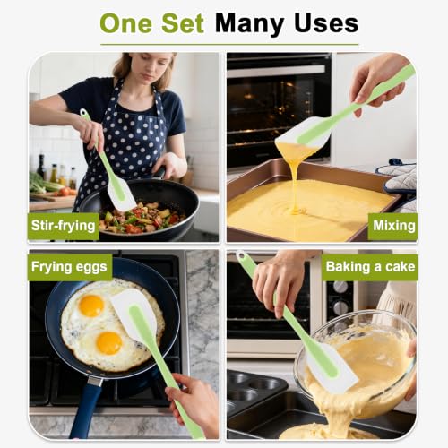Image of 2Pcs Silicone Spatulas,Translucent Heat Resistant Flexible Non-stick Spatula,Food Grade Kitchen Essential Grip Gadgets Premium Scraper(Green,Mix)