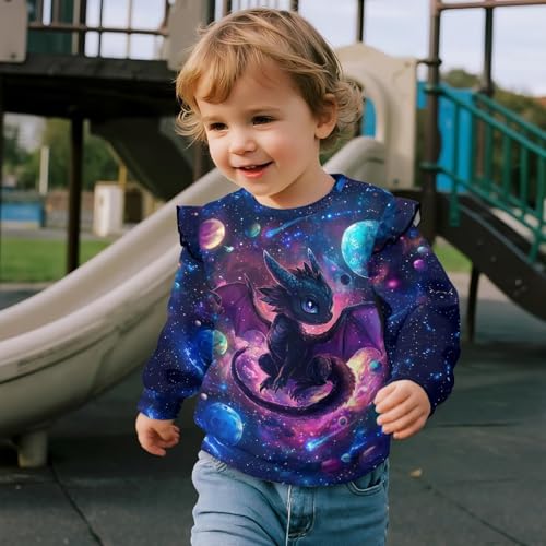 Xpyiqun Galaxy Pullover 1-8 Years Ruffle Shoulder Sweatshirts for Girls Long Sleeve Shirts Round Neck Top4