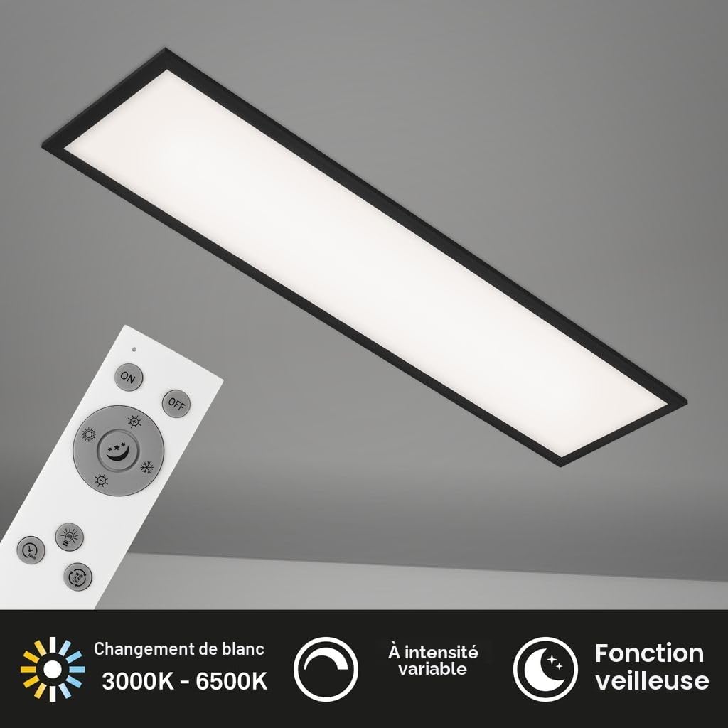 Briloner Plafonnier LED 24W 2200 Lumens Blanc-Noir 1000x250x60mm avec Télécommande et Contrôle de Température de Couleur
