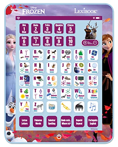 LEXIBOOK, Frozen JCPAD002FZi4 Tablette éducative bilingue, Apprentissage des Lettres, des Mots et de la Musique, Anglais/Portugais, Violet