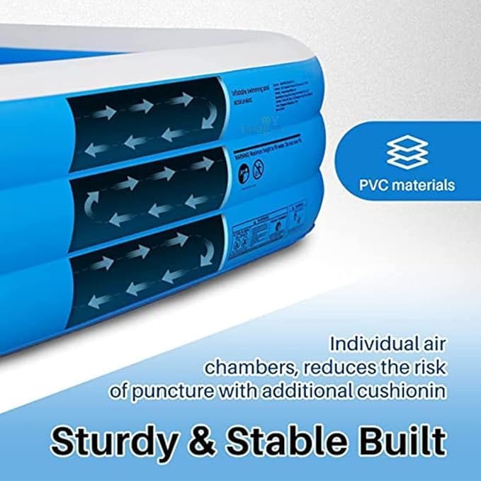 Image of 5 Feet Rectangular Inflatable Swimming Pool with Electric Air Pump for Kids, Toddlers & Adults, Indoor Outdoor Garden Backyard Summer Water Party, Blue(150 x 105 x 55 cm)