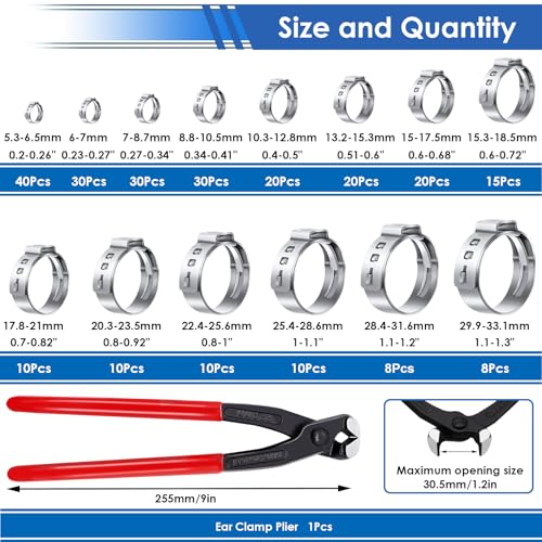 Image of 350Pcs 5.3-51mm Single Ear Hose Clamps with Worm Gear Hose Clamps Assortment Kit Pack in Handheld Box for Auto /Home Appliance /Pipe /Fuel Line