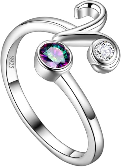 Adjustable Zodiac Sign Ring 925 Sterling Silver Fine Jewelry Gifts Rainbow Mystic Topaz Zirconia 12 Constellation Ring Astrology Cute Scorpio Ring Celestial Zodiac Jewelry Birthday for Women Girls