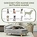 PawHut Hundesofa für mittelgroße Hunde, Hundebett mit abnehmbarem und waschbarem Kissen, Haustiersofa mit Holzbeine, mit Erhöhtem Design, 15 kg, Hellgrau
