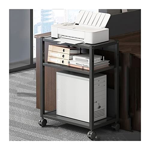 Soporte para CPU, soporte para PC de 3 capas con ruedas, soporte para impresora móvil con almacenamiento, marco de metal, soporte para PC de piso, carrito para computadora de ofici,3 Layers Black