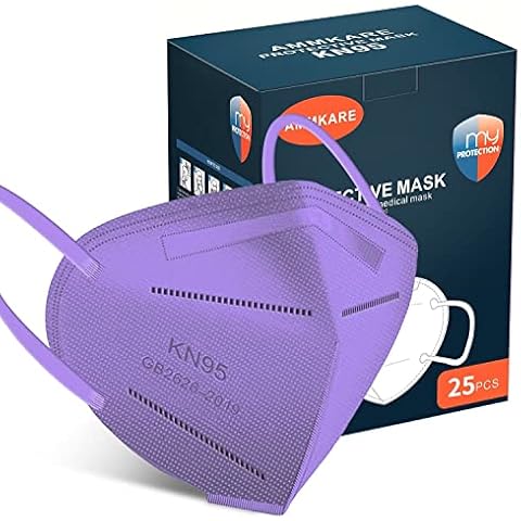 ammkare KN95 Face Masks 25 PCS for Adults 5-Ply Breathable and Comfortable Filter Safety Mask for Women Men Purple Cover