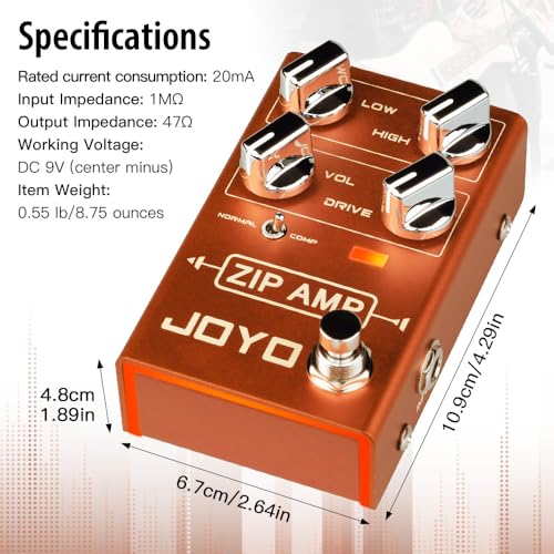 Image of JOYO Compression Overdrive Guitar Pedal, 3-Mode COMP Toggle from Clean Boost to Rich Crunch with 2-Band EQ, True Bypass (ZIP AMP R-04)