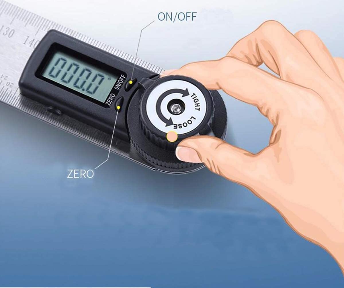 WJJ Righello dell'angolo Digitale con Display LCD e Funzione di Blocco, Misura della Lunghezza 400 mm / 14 Pollici, intervallo di misurazione: 0 ° ~ 360 °, Acciaio Inossidabile