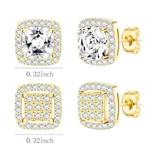 Image of NEWITIN 2 Pairs Silver Stud Earrings for Women Hypoallergenic Earring Stainless Steel Inlaid Cubic Zirconia Studs Earring Diamond Halo Stud Earrings for Women Men