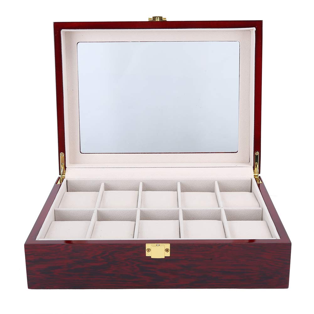Cofanetto Portaorologi in Legno con 12 Scomparti e Vetrina, Organizer Gioielli con 10 Cassetti in Pelle per Esposizione Elegante