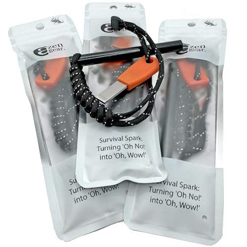 Survival Flint Fire Starter Kit, Thick Ferro Rod (4" x ⌀ 2/5") with Comfy Steel Striker, Paracord Lanyard String for Camping, Bushcraft, Outdoor