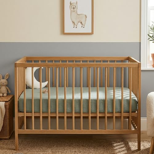Image of Pro Goleem 2 Pack Muslin Crib Sheets for Boys and Girls, Soft Breathable Neutral Fitted Cotton Baby Bed Sheets Set for Standard Crib Mattress & Toddler Mattress 52 inchx28 inch, (Grey&Green)