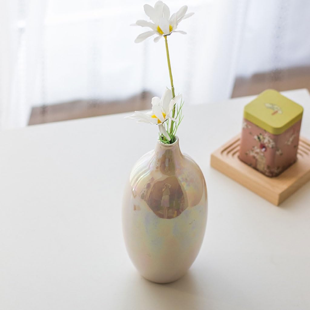 Jarrón de cerámica nórdica con cuello estrecho, decoración simple para el hogar y la oficina jarrones de flores
