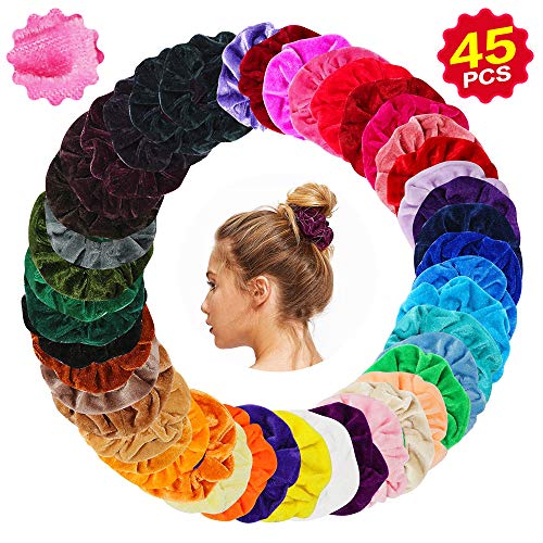 Velours Cheveux Chouchous, HENGBIRD 45 Couleurs Élastiques Cheveux Cravates Cordes Chouchous Bandes Élastiques Velvet Queue De Cheval Titulaire, Cheveux Chouchous Pour Femmes Filles
