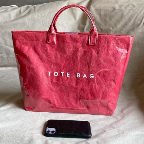 Bolso tote grande de PVC para mujer, bolso hobo transparente con estampado de letras y asas superiores miniatura 4